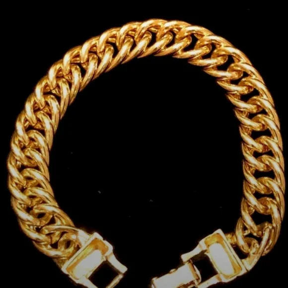 Gold Tone Double Curb Chain Bracelet - Picture 2 of 4
